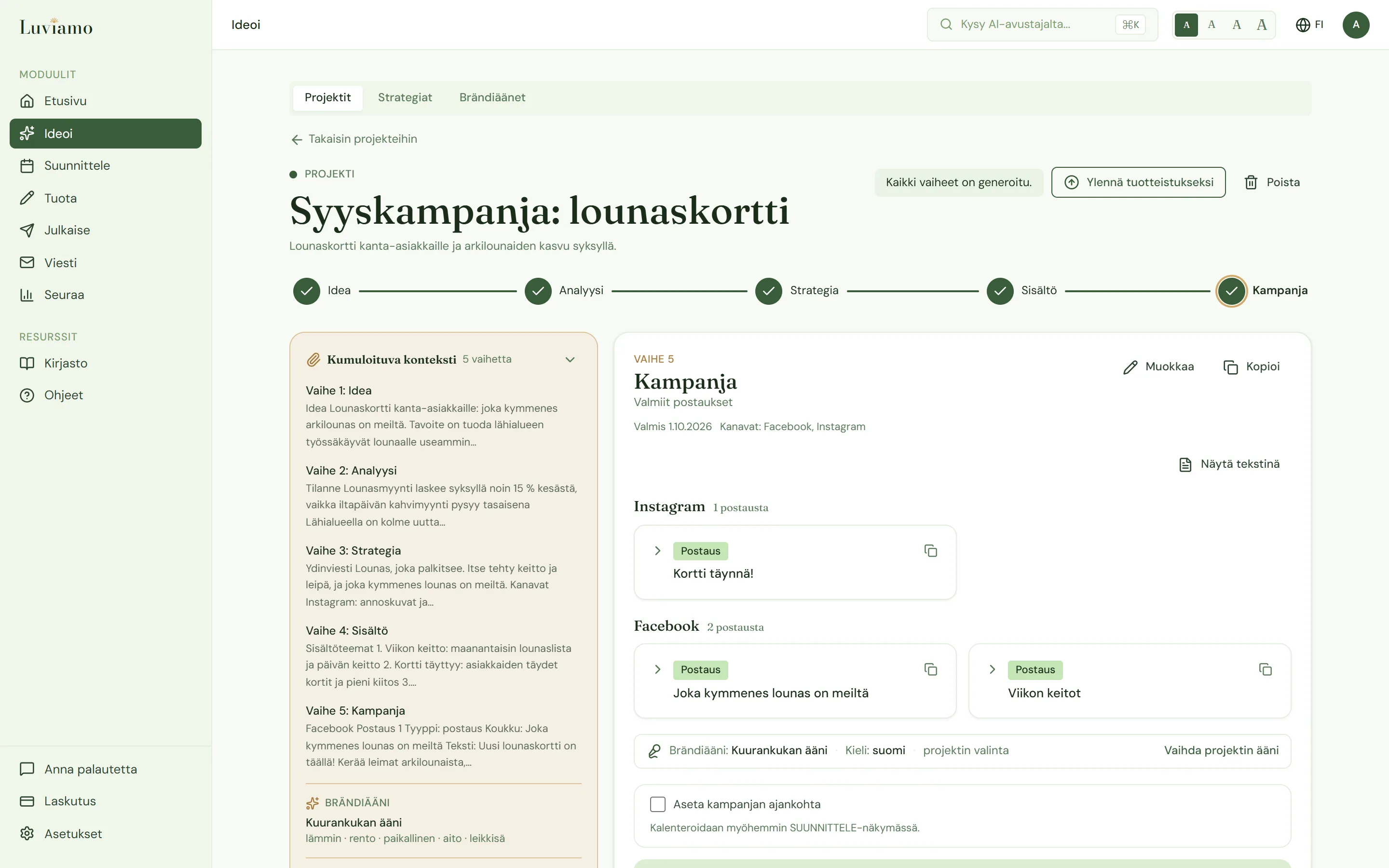 Luviamon Ideoi-näkymä