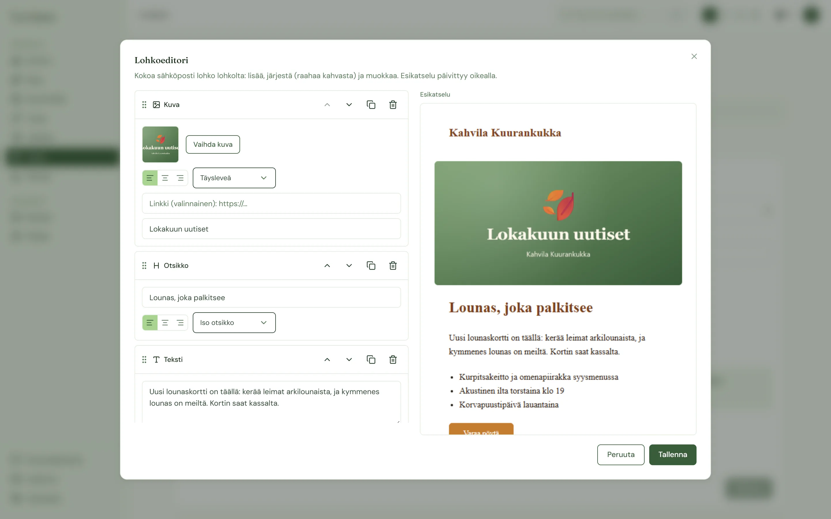 Luviamon Viesti-näkymä